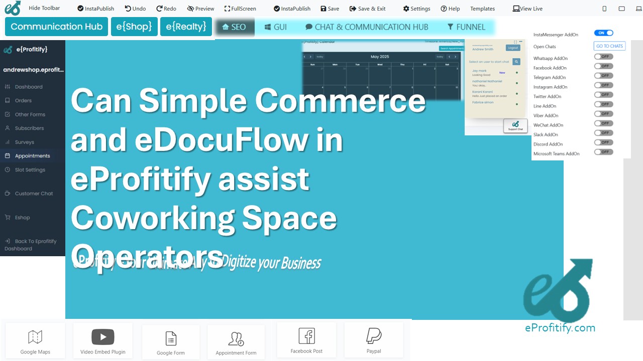 Can Simple Commerce and eDocuFlow in eProfitify assist Coworking Space Operators